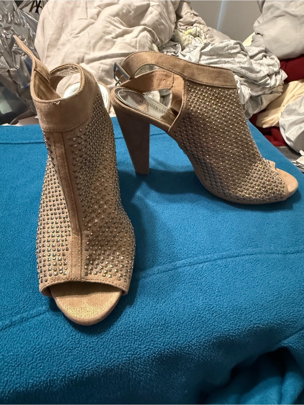 Jennifer Lopez Sasha BlushStudded Peep-Toe High Heel